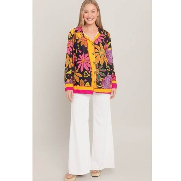 Cynthia Rowley Designer Floral Boho Button Up Blouse Long Sleeve Women’s Large - Picture 1 of 16
